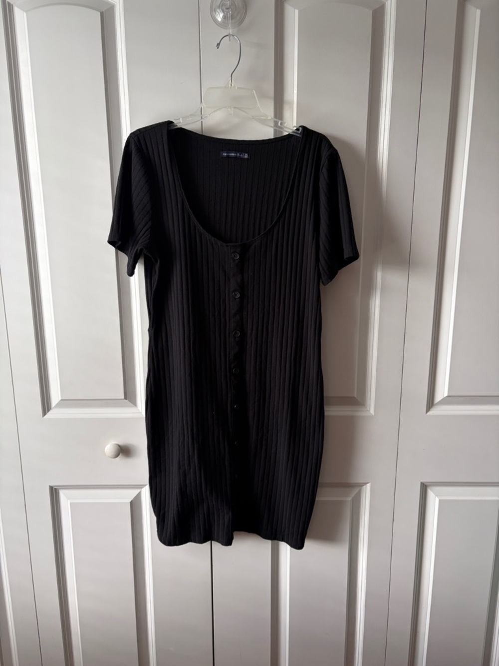 Abercrombie & Fitch Black Ribbed Scoop Neck Bodycon Button Front Dress Size XL